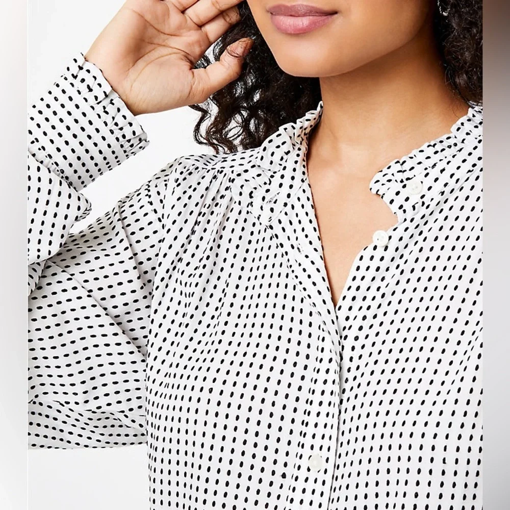 LOFT Striped Ruffle Trim Shirt NWT - Picture 2 of 9